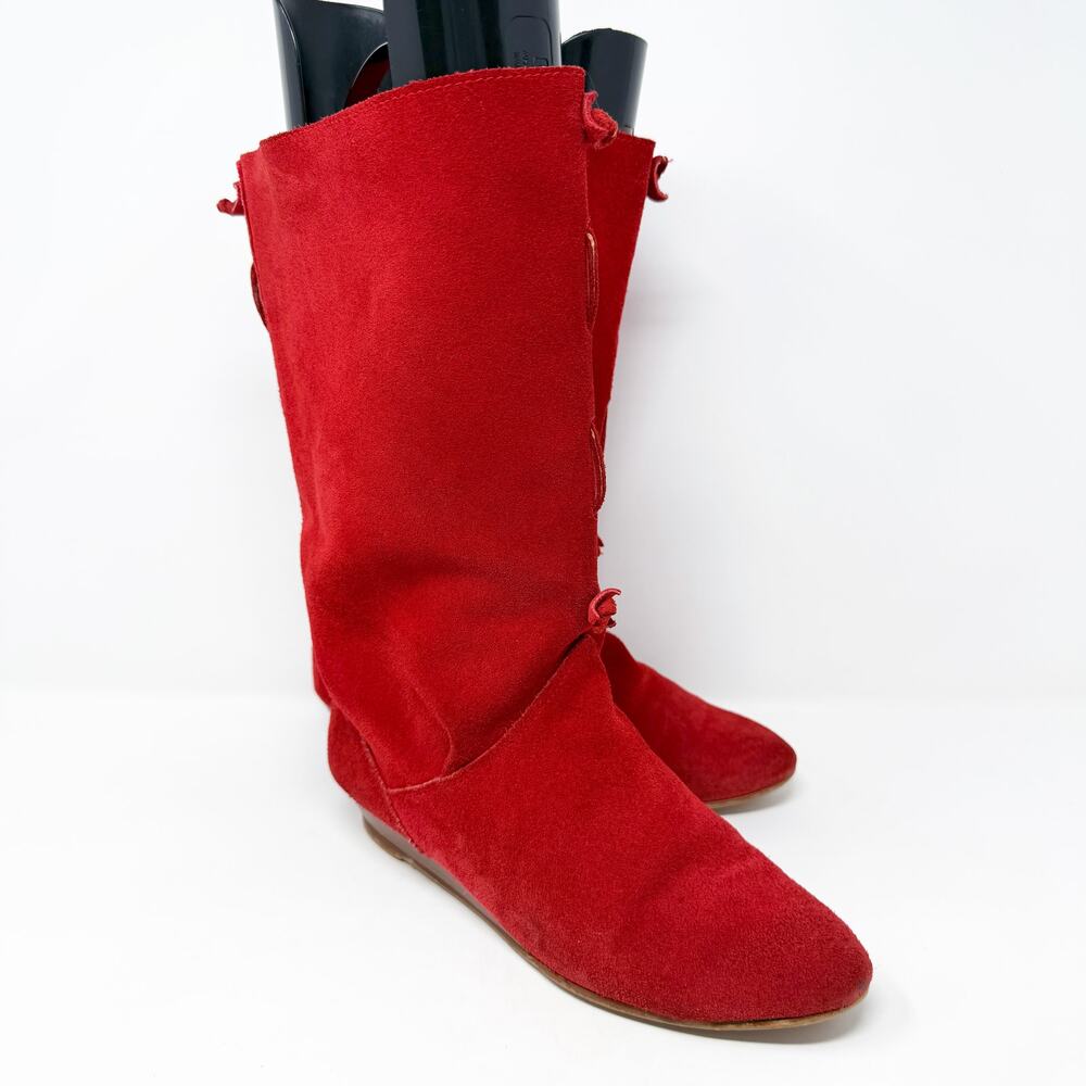 Vintage 80s Impo Red Suede Slouchy Mid Calf Boots Size Women’s Size 8.5 Pull On